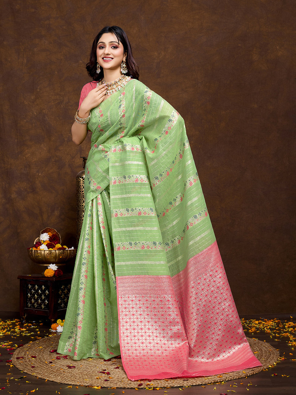 Vedant Vastram Jacquard Work Fancy Bollywood Saree - Pista