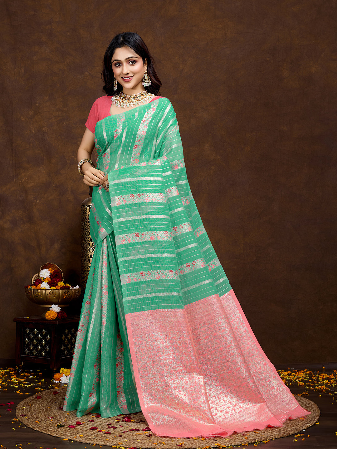 Vedant Vastram Jacquard Work Fancy Bollywood Saree - Seegreen