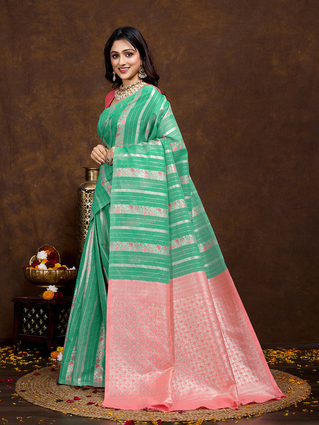Vedant Vastram Jacquard Work Fancy Bollywood Saree - Seegreen