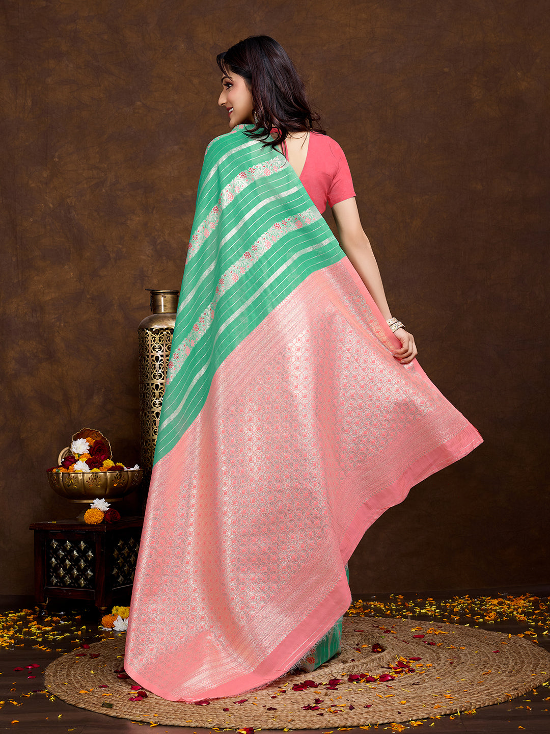 Vedant Vastram Jacquard Work Fancy Bollywood Saree - Seegreen