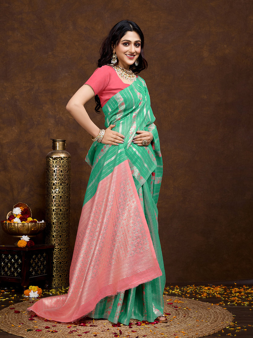 Vedant Vastram Jacquard Work Fancy Bollywood Saree - Seegreen