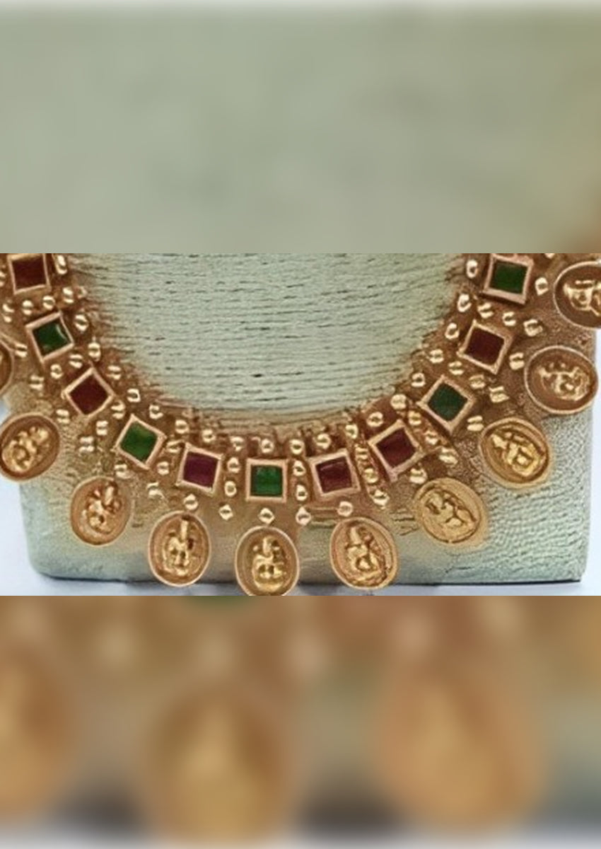 Jewel City Exquisite Gold-Plated Temple Jewelry Set with Ruby and Emerald Accents