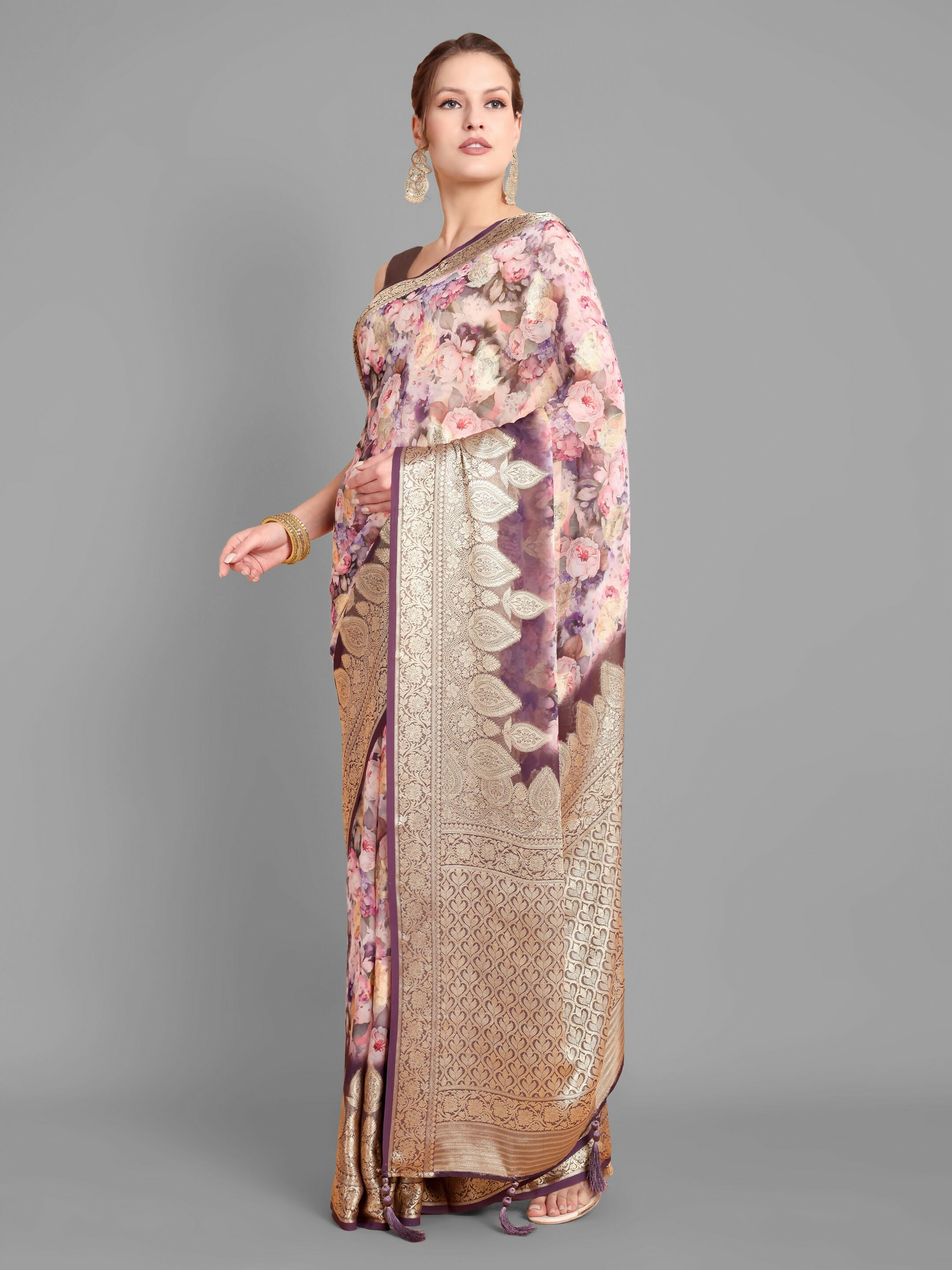 Vamsee Bindu Purple Georgette Saree