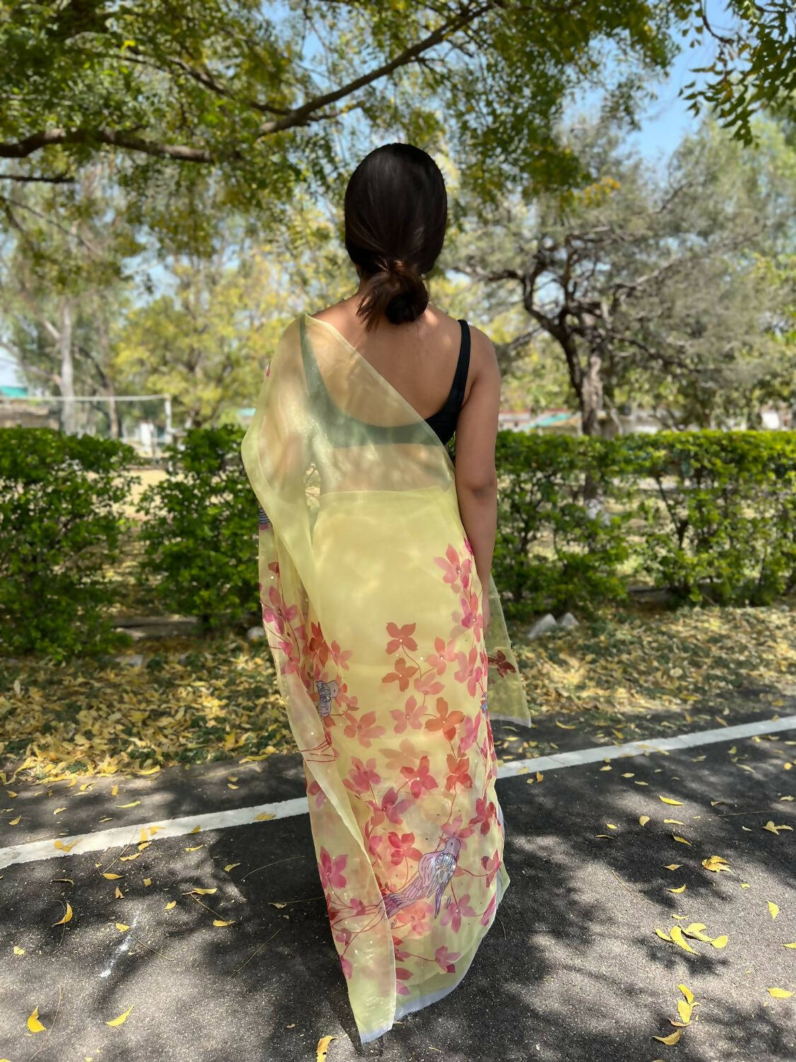 Vamsee Yellow Organza Saree