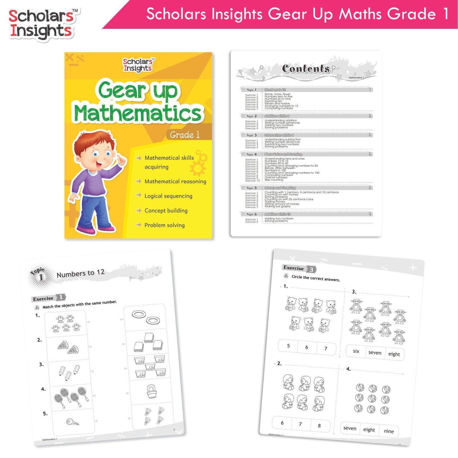 Scholars Insight Combo Set of Mathematics Workbooks For Grade 1| Set of 3| Problem Solving Book for Kids