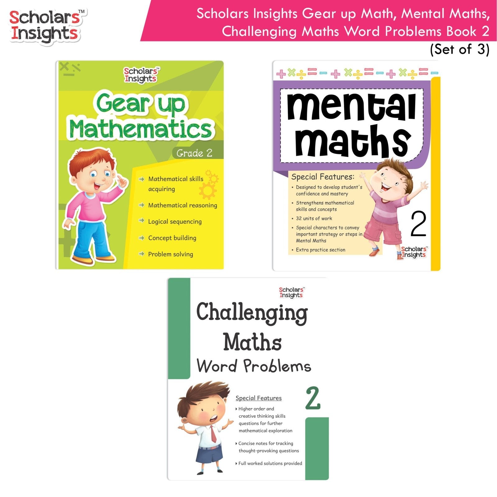 Scholars Insight Combo Set of Mathematics Workbooks For Grade 2| Set of 3| Problem Solving Book for Kids