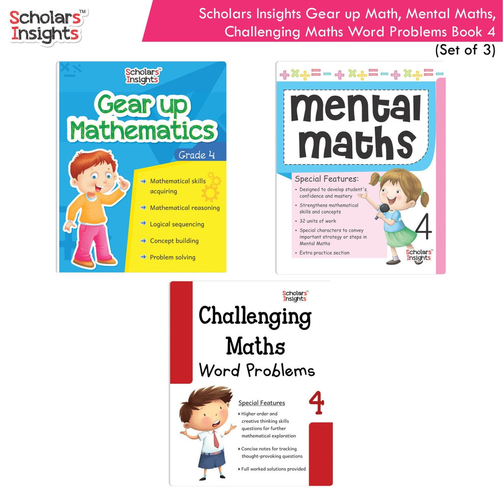 Scholars Insight Combo Set of Mathematics Workbooks For Grade 4| Set of 3| Problem Solving Book for Kids