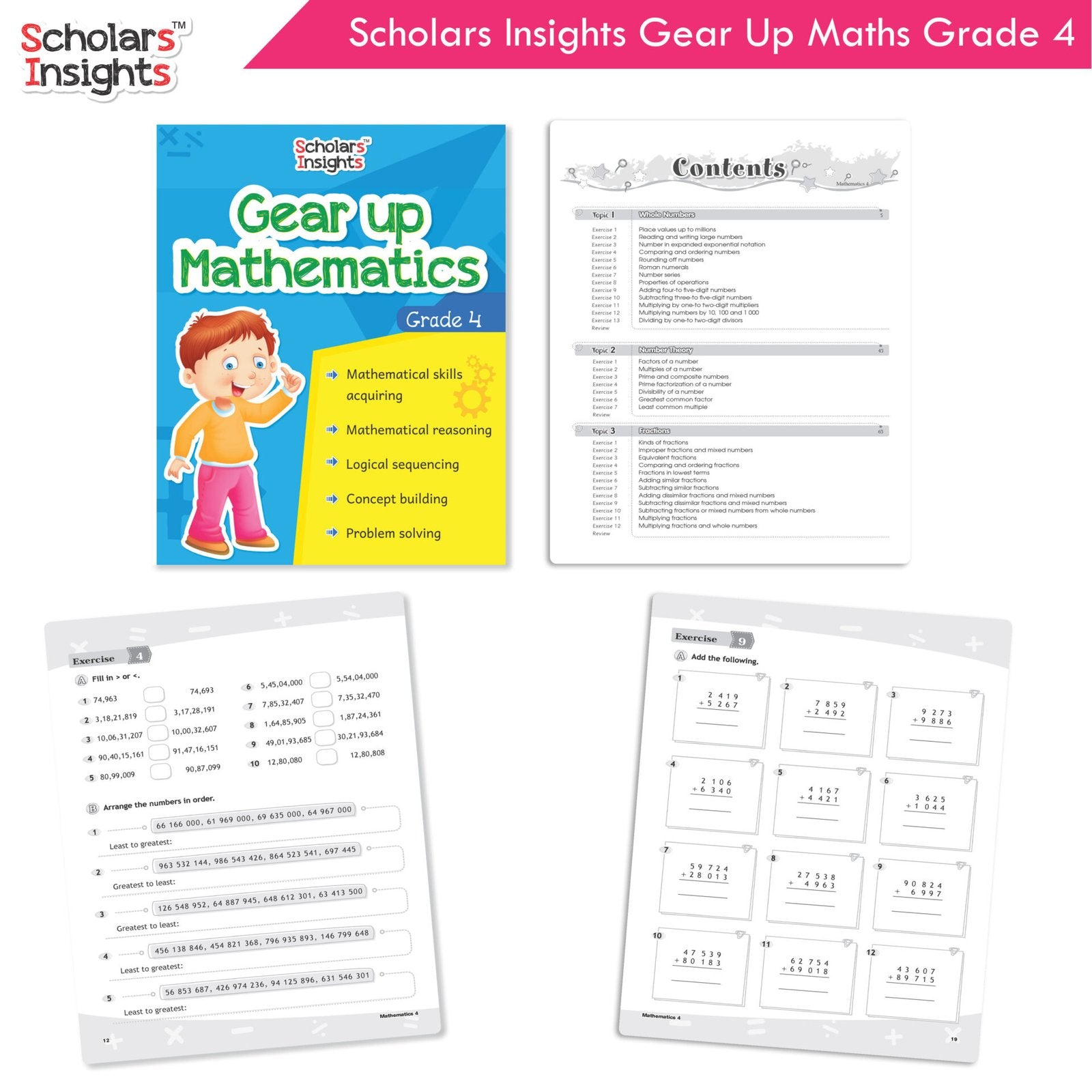 Scholars Insight Combo Set of Mathematics Workbooks For Grade 4| Set of 3| Problem Solving Book for Kids