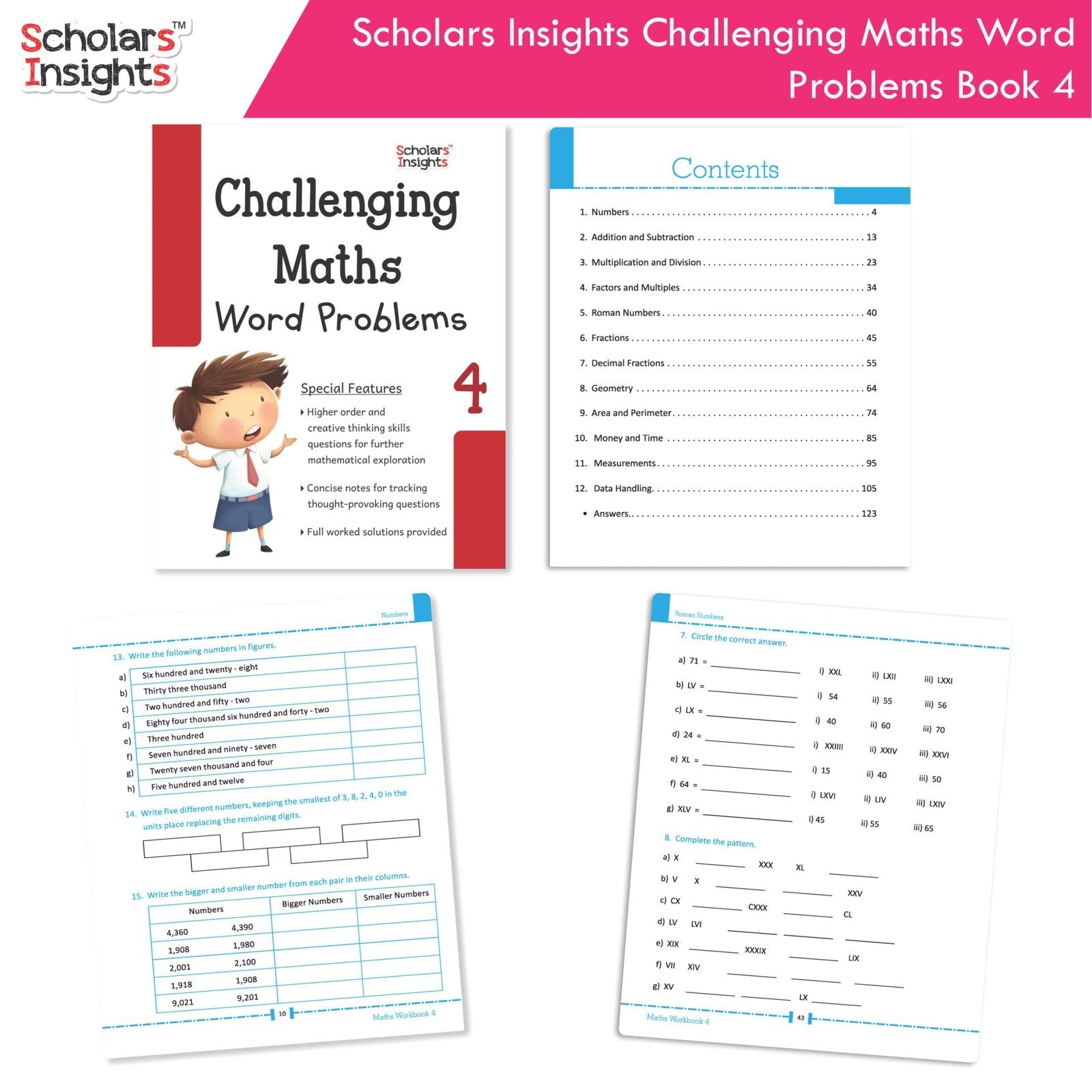 Scholars Insight Combo Set of Mathematics Workbooks For Grade 4| Set of 3| Problem Solving Book for Kids