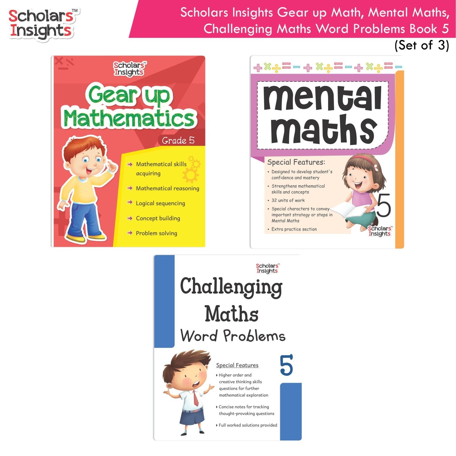 Scholars Insight Combo Set of Mathematics Workbooks For Grade 5| Set of 3| Problem Solving Book for Kids