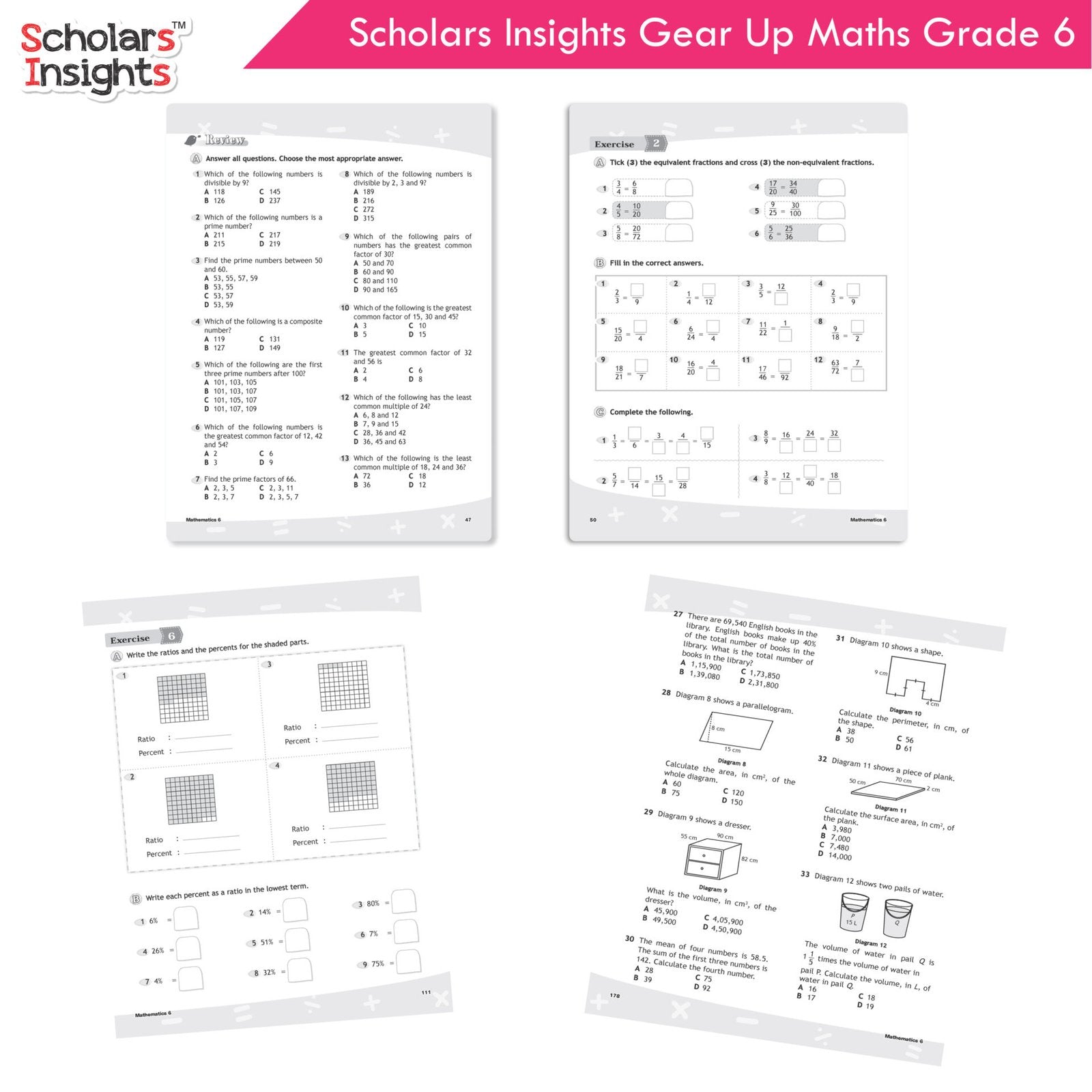 Scholars Insight Combo Set of Mathematics Workbooks For Grade 6| Set of 3| Problem Solving Book for Kids