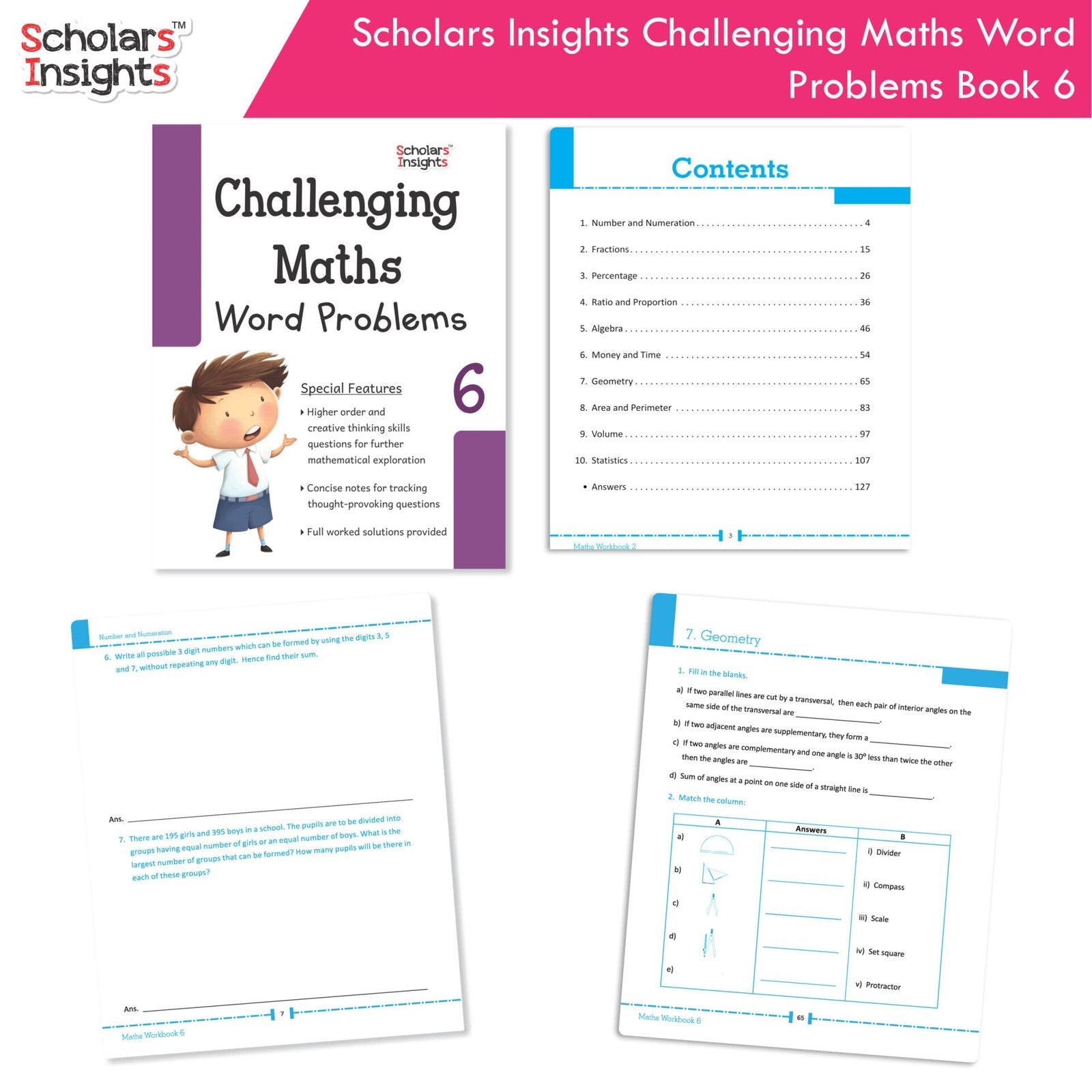 Scholars Insight Combo Set of Mathematics Workbooks For Grade 6| Set of 3| Problem Solving Book for Kids