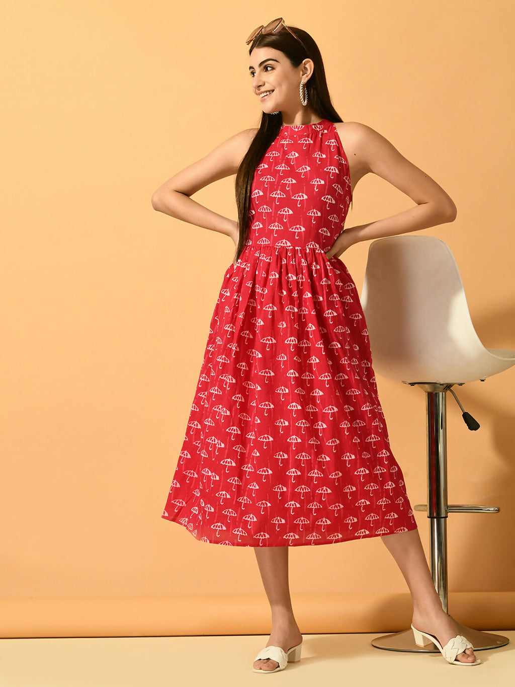 Myshka Women's Pink Fit and Flare Party Dress