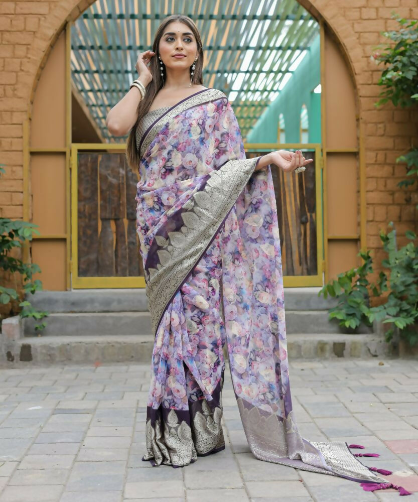 Vamsee Dhruvini Purple Georgette Saree