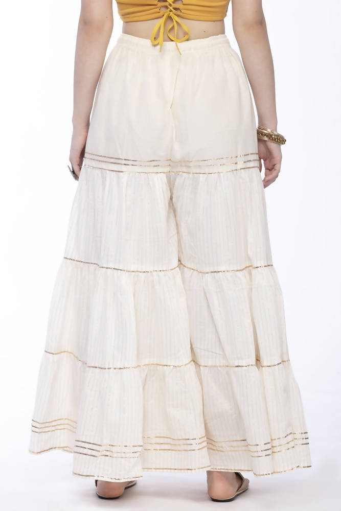 Mominos Fashion Cotton Off White Stripe With Gota Sharara