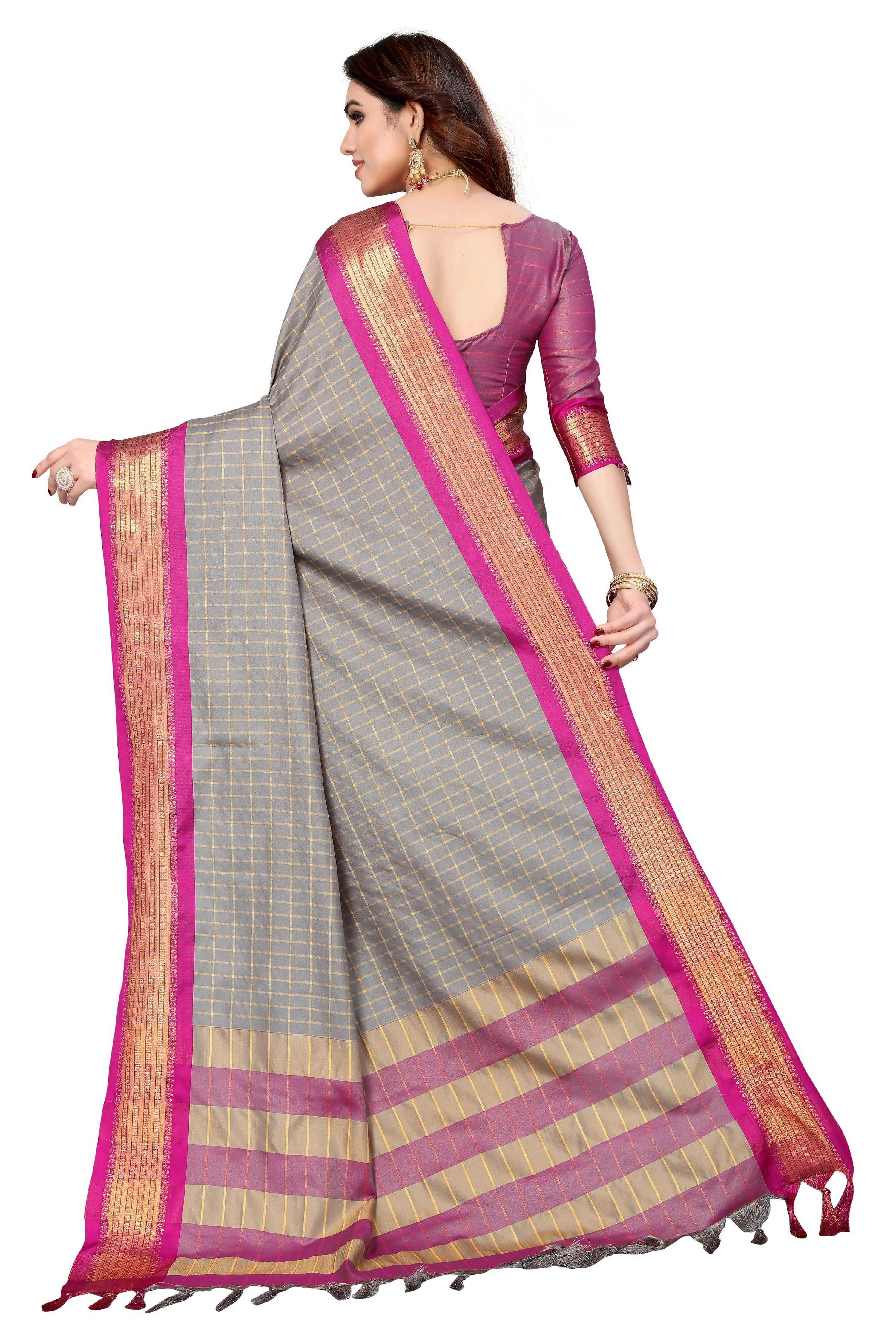 Vamika Weaving Beautiful Grey Cotton Silk Saree