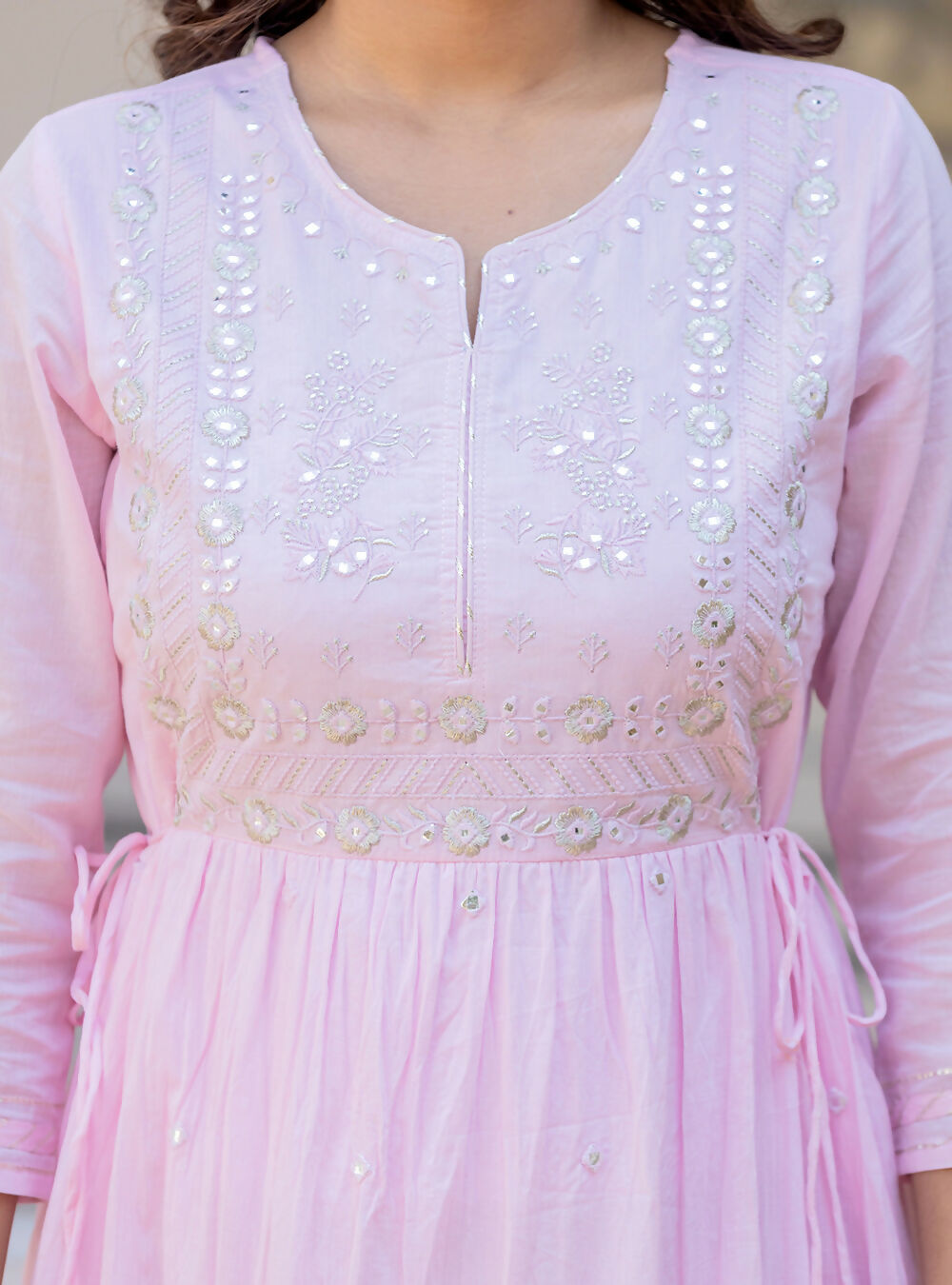 Kaajh Women's Light Pink Embroidered Ethnic Dress