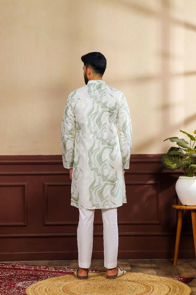 Green Art Silk Digital Printed, Embroidery Work Kurta Set - Mahotsav
