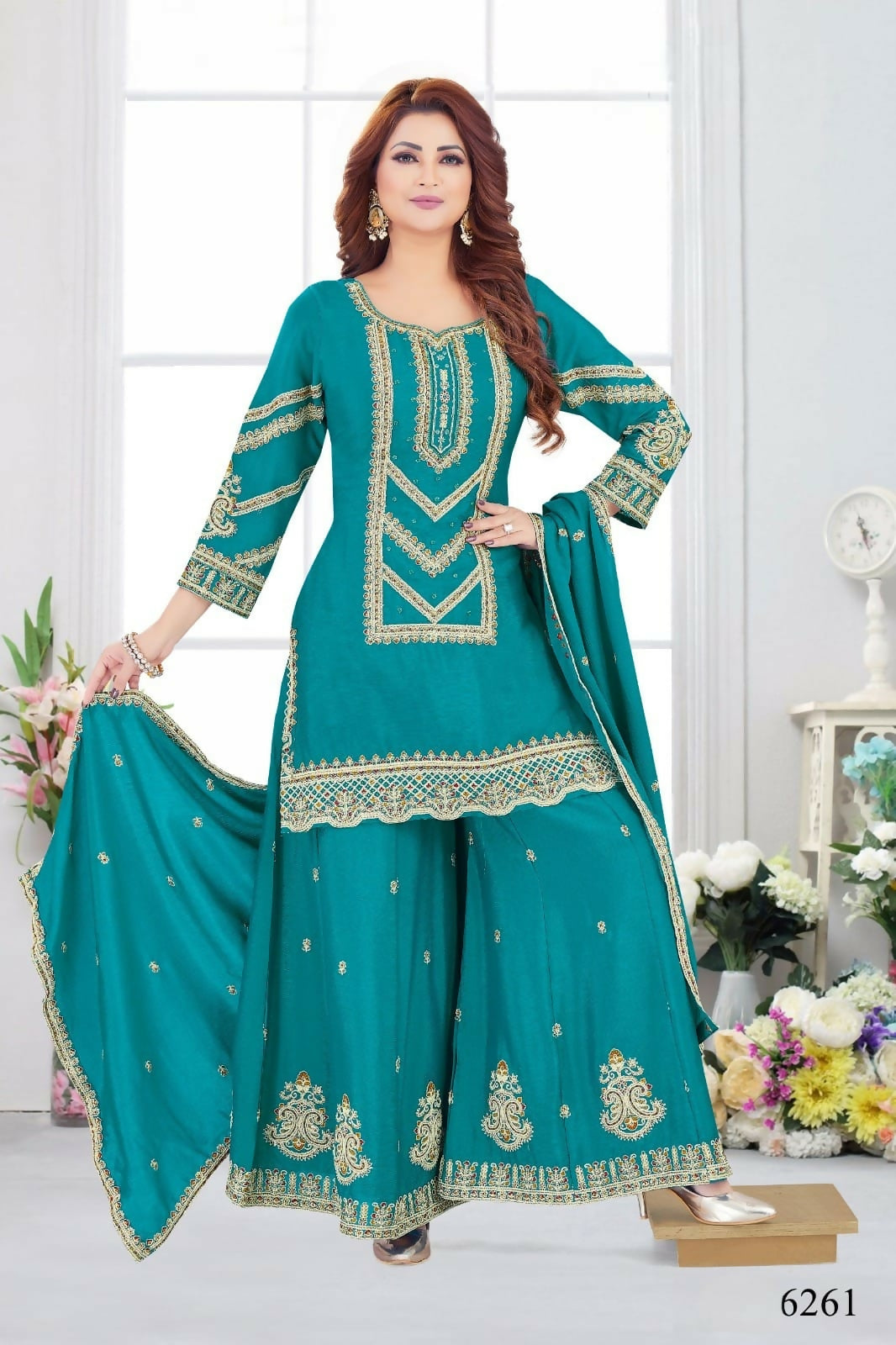 Joban Fashion Chinon Silk Rama Green Color Kurta Set