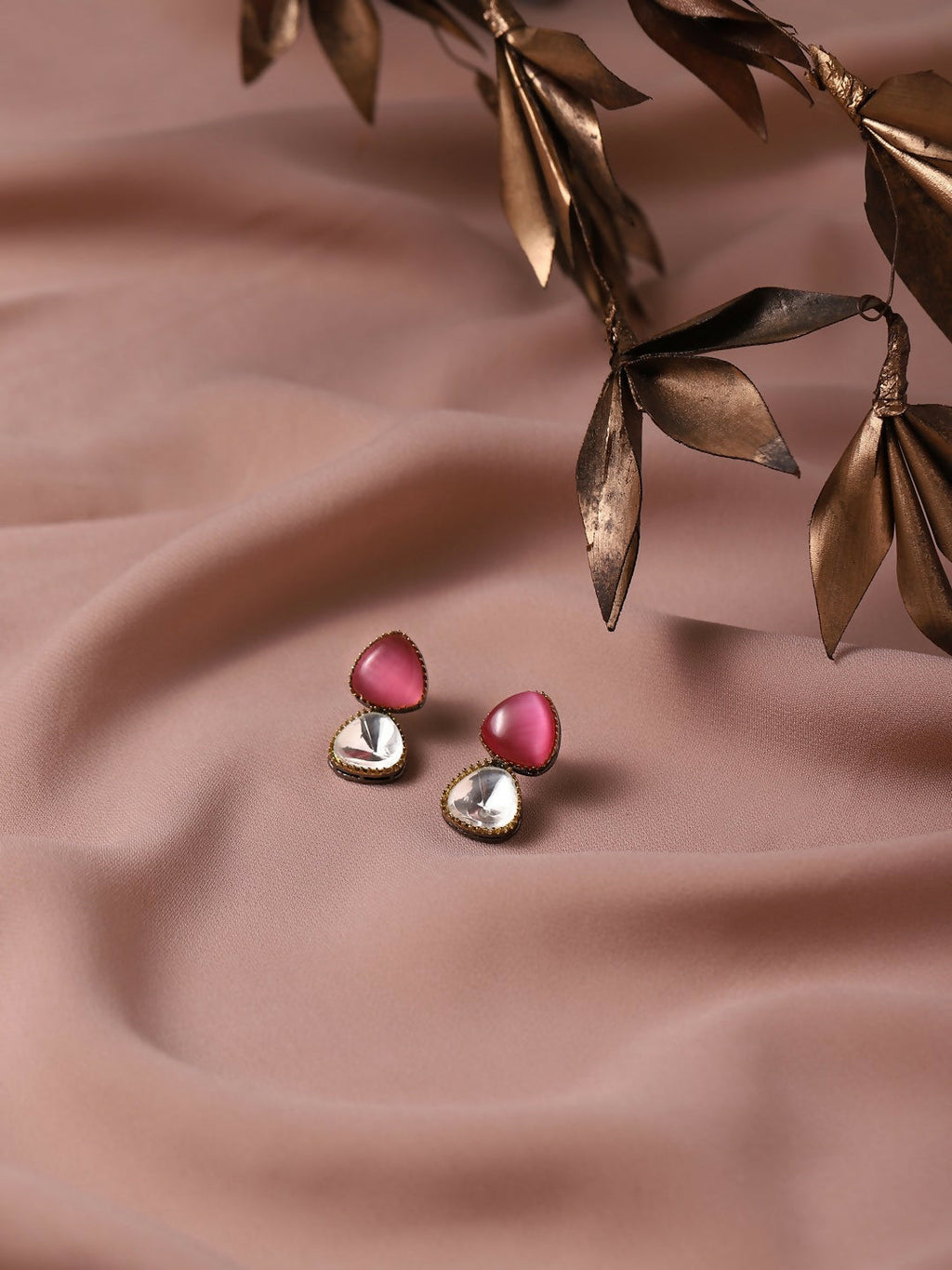 Kundan & Pink Stone Earrings- Ruby Raang