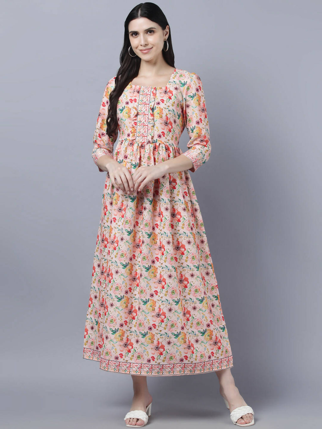 Myshka Women Multicoloured Printed Fit and Flare Ethnic Dress