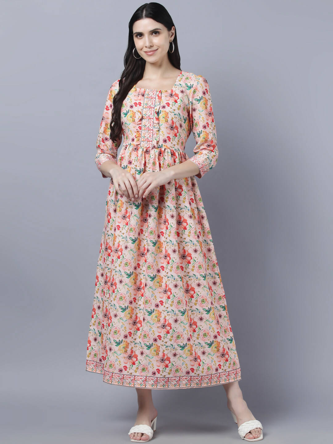 Myshka Women Multicoloured Printed Fit and Flare Ethnic Dress