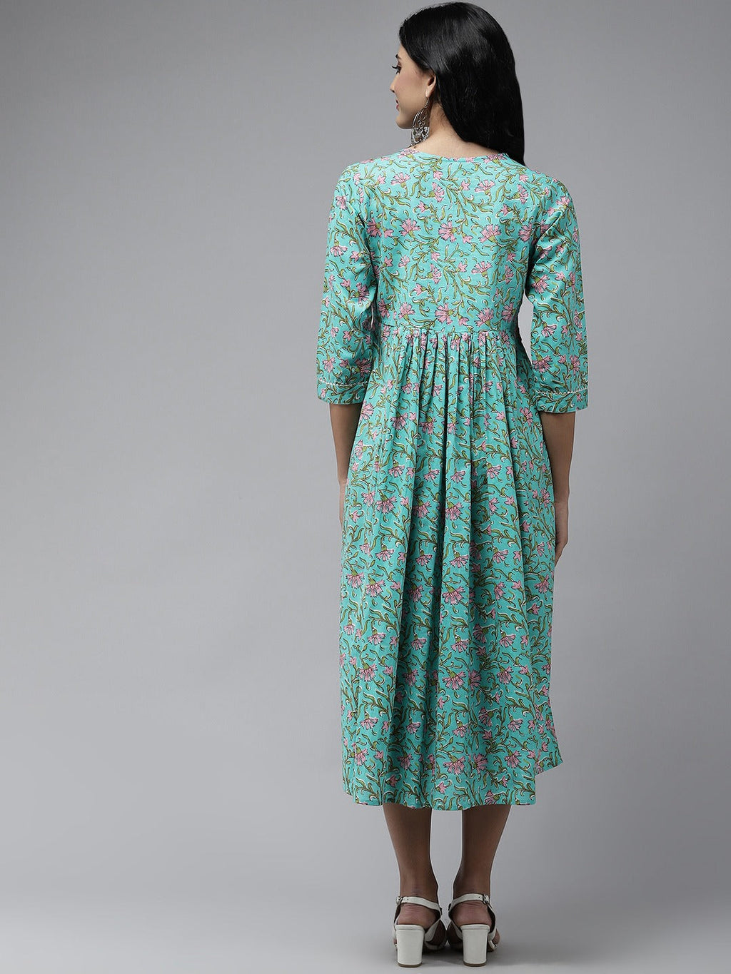 Yufta Sea Green Embroidered Midi Dress