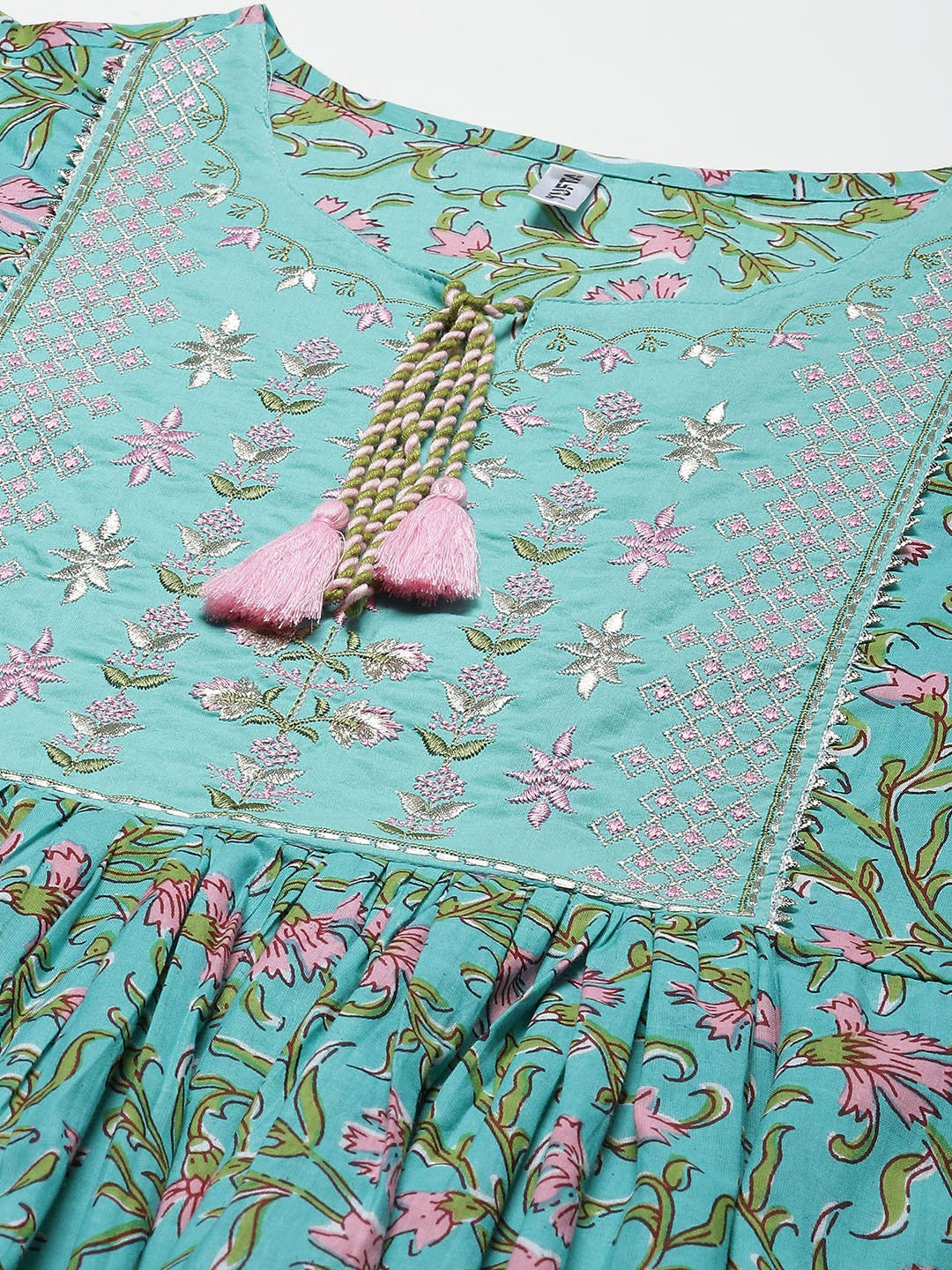 Yufta Sea Green Embroidered Midi Dress