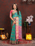 Lorenvalley Fashion Seagreen Patola Silk Woven Design with Zari Meenakari Weaving motifs Pallu Saree