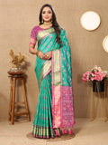 Lorenvalley Fashion Seagreen Patola Silk Woven Design with Zari Meenakari Weaving motifs Pallu Saree