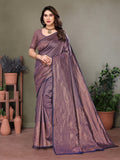 Vedant Vastram Litchi Silk Banarasi Silk Saree - Navy