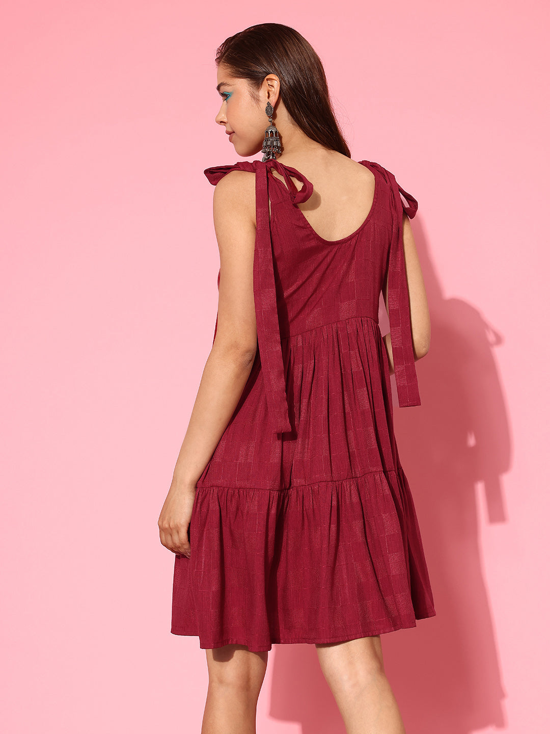 Yufta Self Design Tiered Fit & Flare Dress
