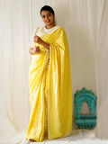 Diva Globe Customised Yellow Linen Saree With Flowers