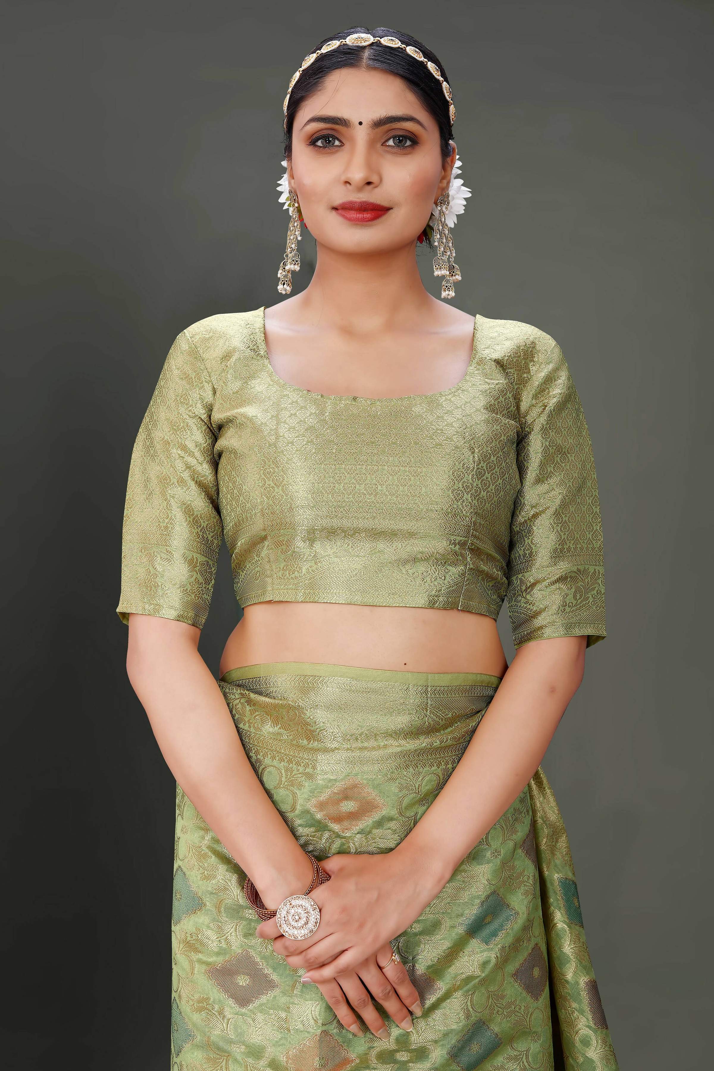 Green Soft Organza Woven Design Saree With Unstitched Blouse Piece - Zaara