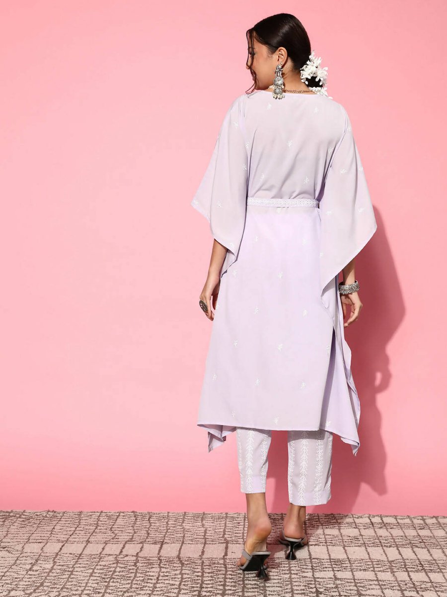 Ahalyaa Women Floral Poly Crepe Belted Detail Kurta Set