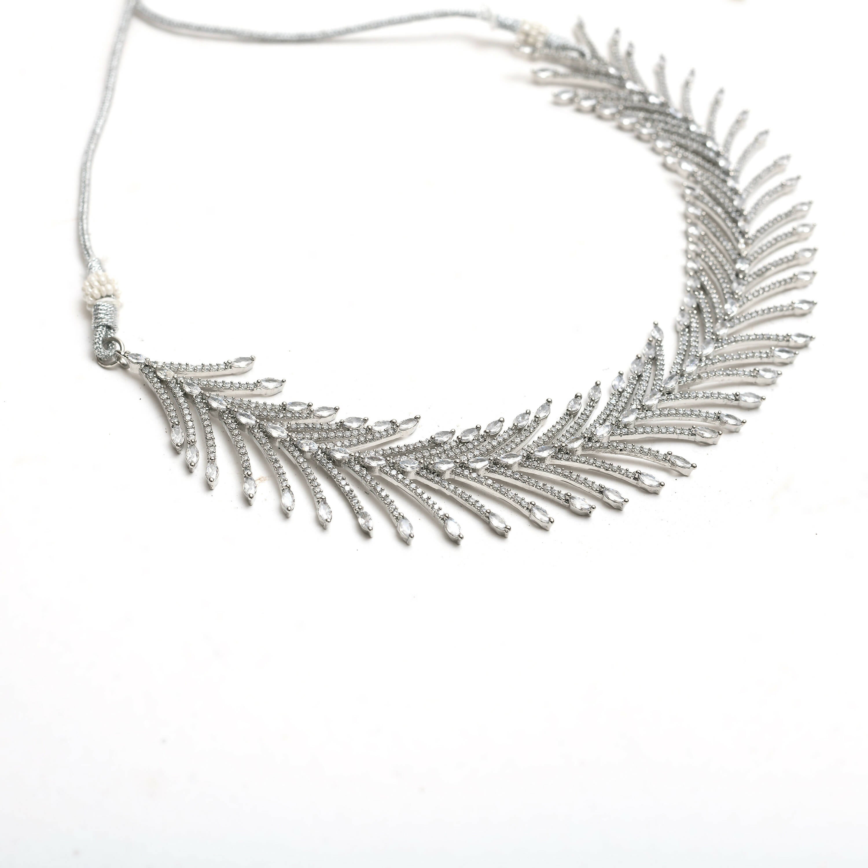 Mominos Fashion Johar Kamal Silver-Plated American Diamond White Choker Set