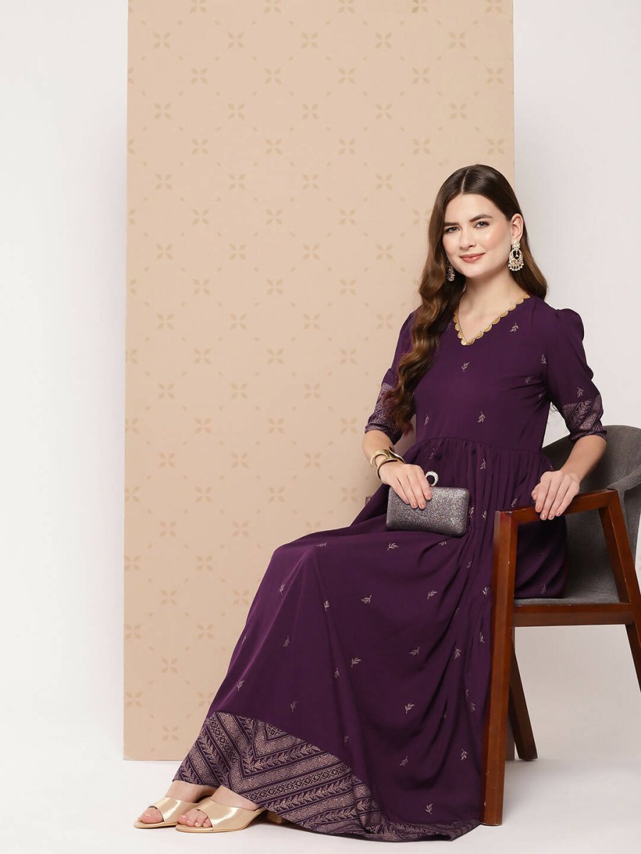 Ahalyaa Women's Traditional wear Ethnic Dress - Burgundy