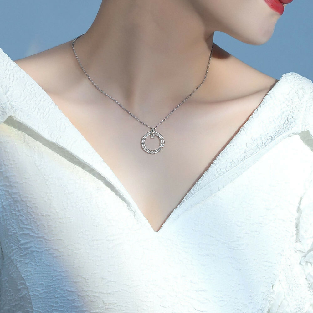 Cauer Elegant 14K White Gold Plated Moissanite Pendant Necklace