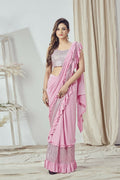 Mahotsav Women's Pink Lycra Embellished Ready To Wear Saree With Stitched Blouse