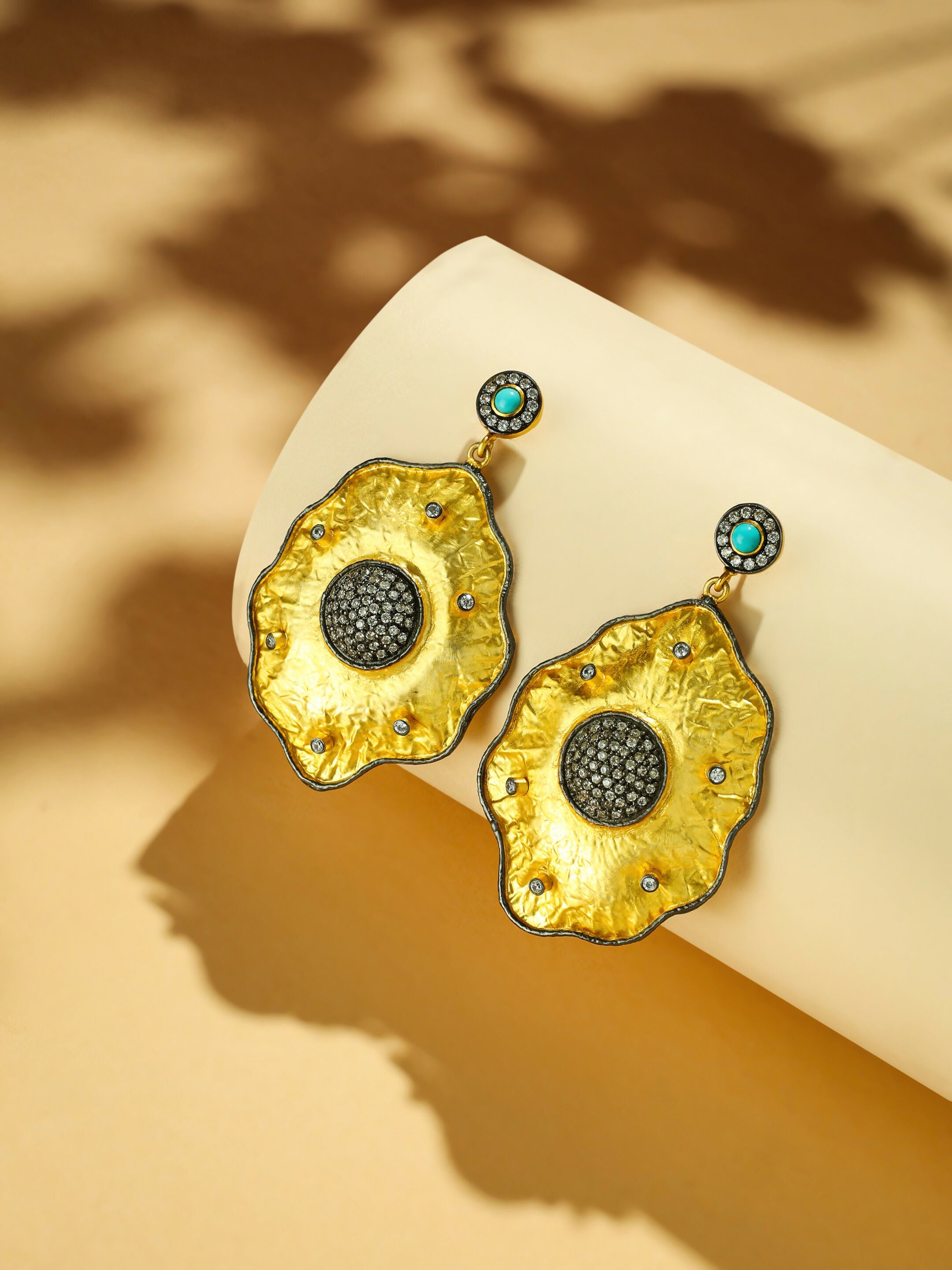 Nuyug 18k Gold-Plated American Diamond Studded Anti Tarnish Contemporary Dangler Earrings
