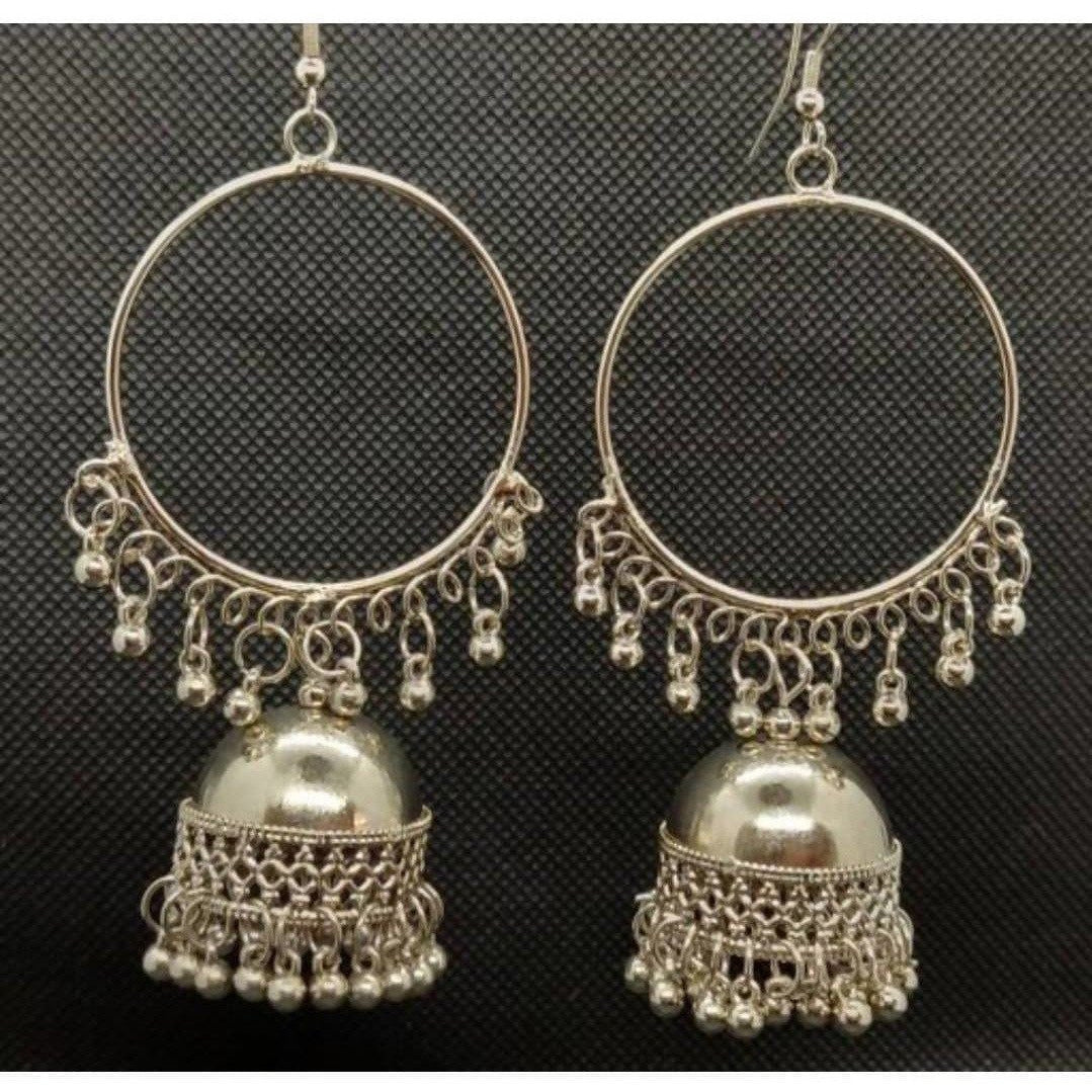 MS Fashion India Party Wear Silver Ring Tassel Jhumka Earrings