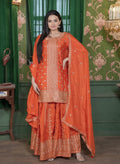Lehenga Mart Designer Chinon Sharara Suit With Sequence Embroidered Work - Orange