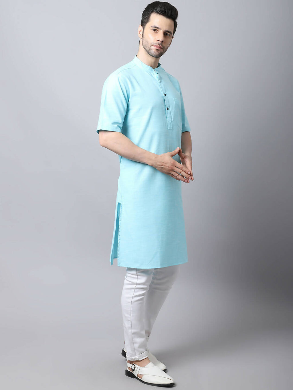 Even Apparels Black Pure Cotton Men's Kurta With Band Collar