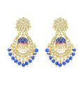 Jewel City Royal Blue and Gold-Plated Kundan Chandbali Earrings – Traditional Indian Jhumka Earrings with Pearls