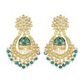 Jewel City Green and Gold-Plated Kundan Chandbali Earrings – Traditional Indian Jhumka Earrings with Pearls