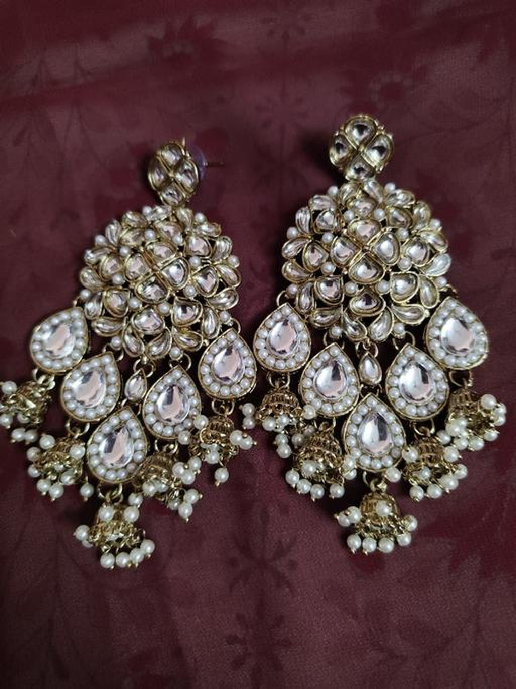 Jewel City Gold Kundan Pearl Jhumka Earrings Traditional Indian Long Dangler Earrings for Women Wedding & Festive Ethnic Jewelry