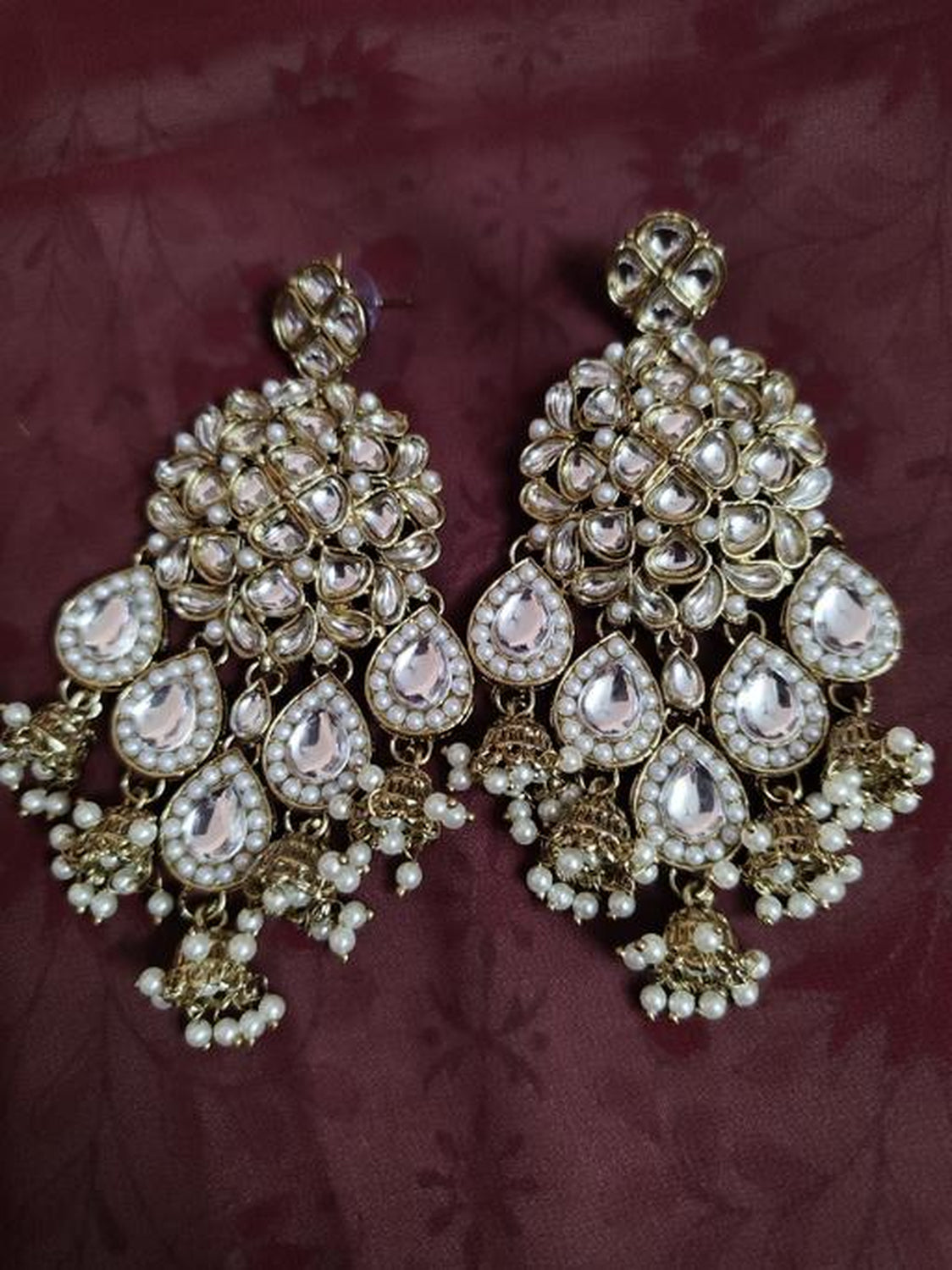 Jewel City Gold Kundan Pearl Jhumka Earrings Traditional Indian Long Dangler Earrings for Women Wedding & Festive Ethnic Jewelry