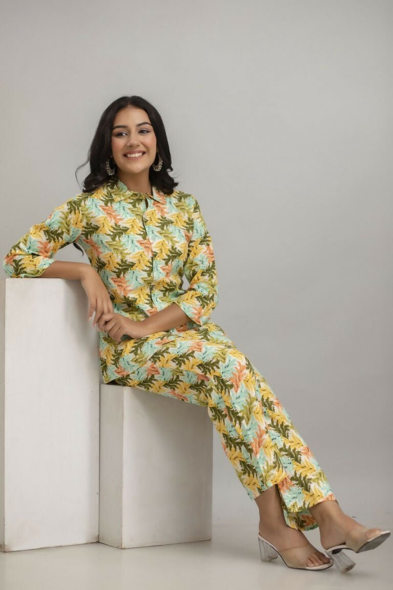 Alvano Women's Floral Printed Cotton Multicolour Co-Ord Set