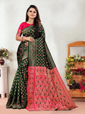 Vedant Vastram Litchi Silk Designer Banarasi Saree - Green