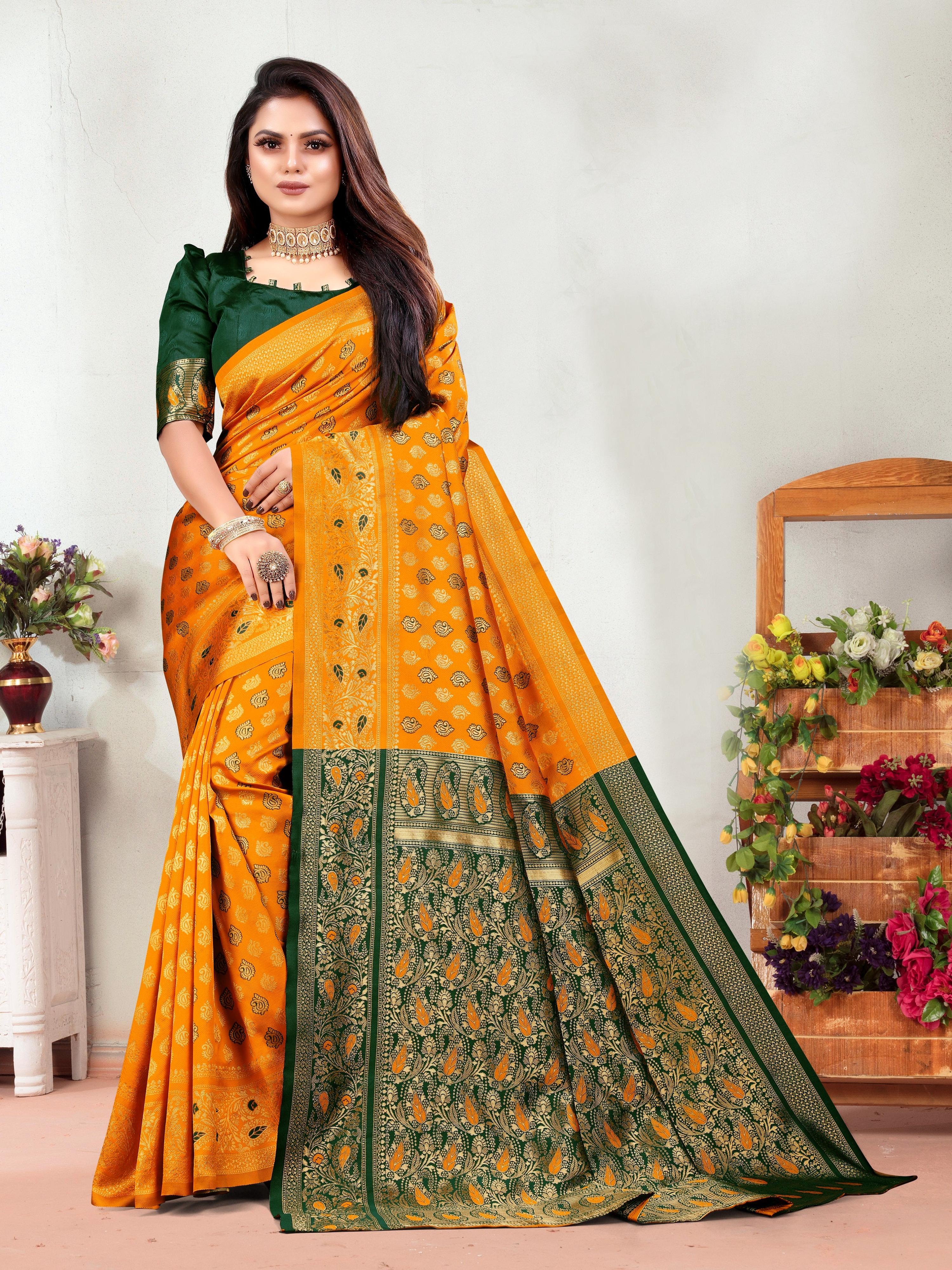 Vedant Vastram Litchi Silk Designer Banarasi Saree - Mustard